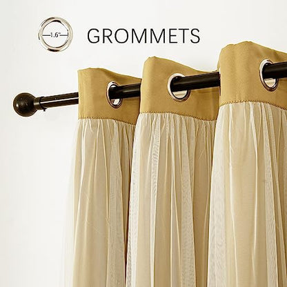 INLINAS Blackout Curtains with Sheer Overlay, Gold, 52x96 Inches - color: Gold, size: 52"W x 96"L (Pack of 2)