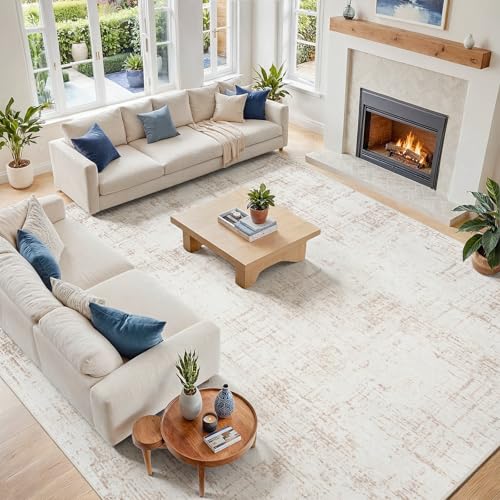10x14 Area Rug for Living Room Bedroom: Non-Slip Modern Beige White - color: Beige/White, size: 10' x 14' (Rectangular)