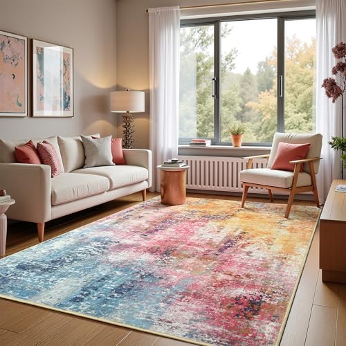 5x7 Colorful Washable Area Rug for Living Room Bedroom, Modern Abstract Non-Slip Rugs, Low Pile Soft Stain Resistant Carpet for Dining Room, Office, Dorm Decor - color: Galaxy, size: 5' x 7' (Rectangular)