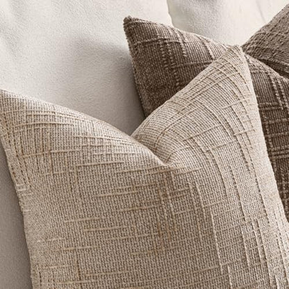 MIULEE Chenille Textured Throw Pillow Covers Oatmeal 16x16 Set of 2 - color: Oatmeal, size: 16" x 16" (Pack of 2)
