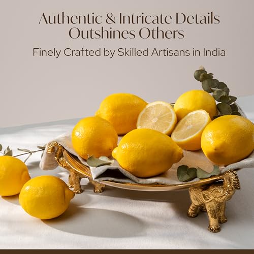 Golden Tray with Elephant Stand - Round Decorative Coffee Table Centerpiece - color: Golden