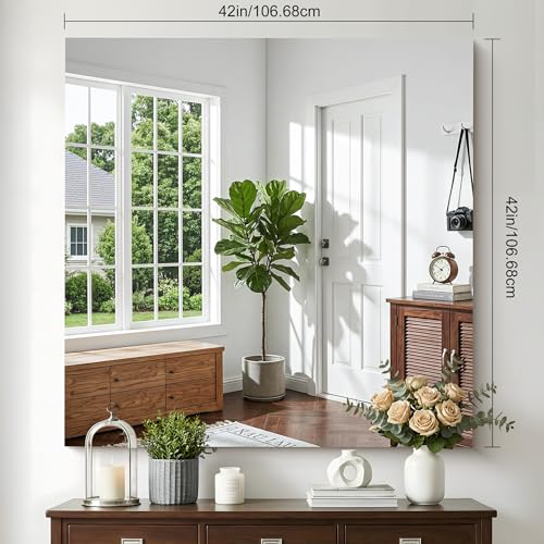 42x42 Inch Frameless Mirror, Frameless Bathroom Mirrors for Over Sink, Home Gym Mirror, Large Rectangle Wall Mirror, Upgraded Shatterproof Wall Mount Square for Living Room Bedroom Bathroom - color: Frameless, size: 42"L x 42"W