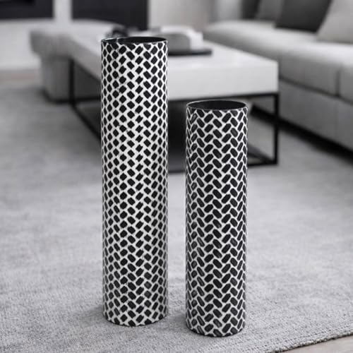 Leewadee Set of 2 Large Floor Vases Metal for Pampas Grass - color: Black, White