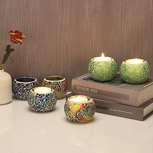 OwnMy 6PCS Mosaic Glass Tea Light Holders Round Bowl Votive Candle Holders - color: Multicolor Set