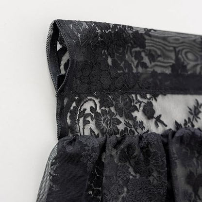 Kotile Black Ruffle Lace Valance for Windows W52 x L18 Inch, 1 Panel - color: Black - Ruffle Lace