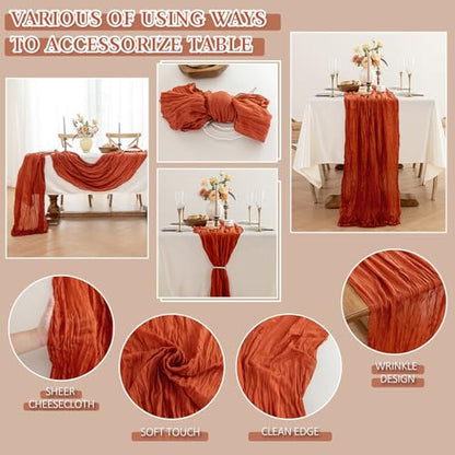 Cheesecloth Table Runner, 10 Ft, Boho Rustic, Terracotta, 1 Pcs - color: Terracotta