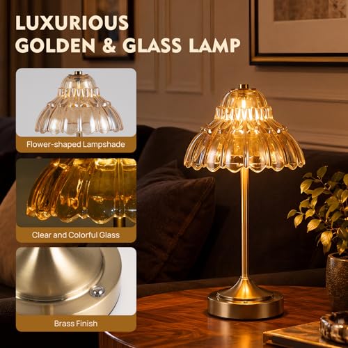 Flower Battery Operated Rechargeable Lamp Cordless, Petal, Amber - color: Amber-Petal