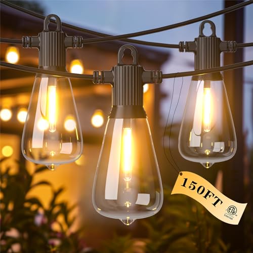 Kawaya ST38 Outdoor String Lights 150FT for Patio Garden Porch Bistro Cafe - size: 150FT