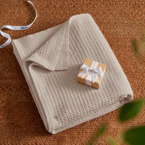 Bedsure 100% Cotton Throw Blanket for Couch, Waffle Weave, Beige, 50"x70" - color: 02 Beige, size: Throw XL (50" X 70")