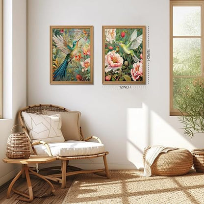 Framed 3D Textured Colorful Canvas Wall Art Set of 2 12x16 Inch - color: Bird-wood, size: 16"L x 12"W