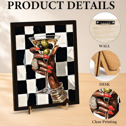 BIQRP Black Woman Hand Martini Cocktail Wooden Wall Art - color: Cocktail2