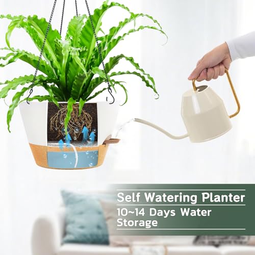 ZMTECH 대형 30.5cm(12인치) 자체 급수 벽걸이 화분, 워터 윈도우 및 체인 - color: 화이트.