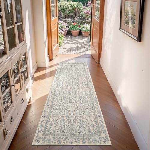 jinchan 2x6 Washable Hallway Runner Rug, Floral Non-Slip, Blue/Cream - color: Blue/Cream, size: 2' x 6' (Rectangular)