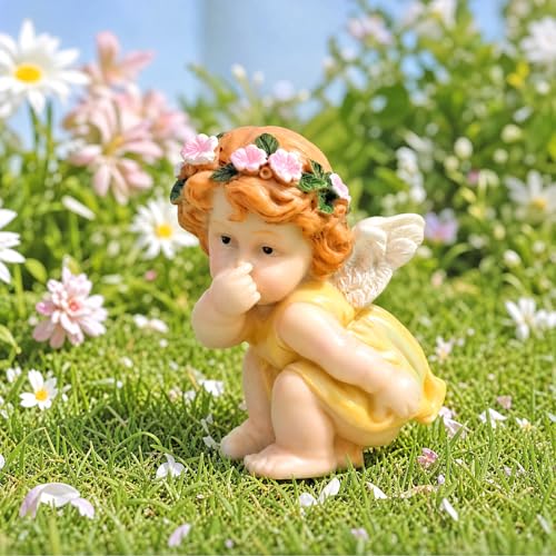 XJar Resin Garden Fairy Figurine, Yellow Hand Painted Yard Decor Statue - color: Flower Fairy - Yellow