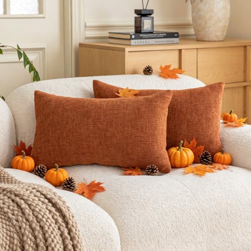 Home Brilliant Orange Lumbar Pillow Cover 12x20 Chenille Plush Velvet Oblong Decorative Throw Pillow Covers Fall Pillowcases for Halloween Bed Couch Sofa, Set of 2, 12 x 20 inches(30x50cm), Orange - color: Orange, size: 20" x 12" (Pack of 2)