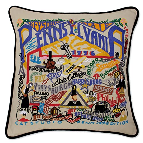 Catstudio Pennsylvania Hand Embroidered Pillow, Decorative Throw Pillow - color: Pennsylvania