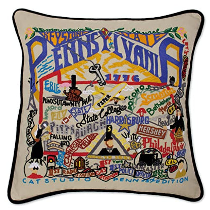 Catstudio Pennsylvania Hand Embroidered Pillow, Decorative Throw Pillow - color: Pennsylvania