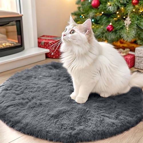 OLANLY Grey Round Rugs for Bedroom - Machine Washable, 2 ft Circle Area Rugs for Living Room, Soft and Fluffy Shaggy Carpet for Teen Girls and Boys, Nursery Rooms, Dorms, Home Decor Aesthetic - color: Grey, size: 2 Ft Round