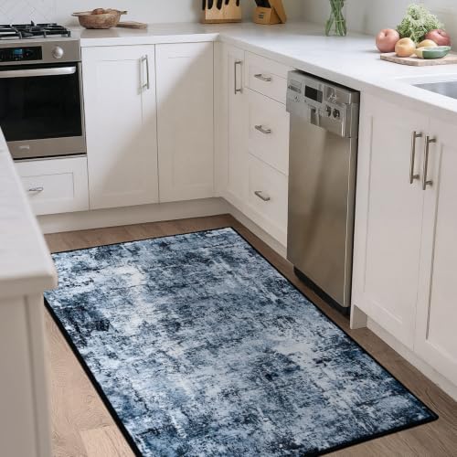 Rugflix 3x4 Entrance Rugs, Washable Navy Blue Dark Entry Small Rug - color: 01-ocean Blue, size: 3' x 4' (Rectangular)
