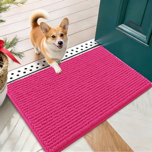 OLANLY Dog Door Mat for Muddy Paws 24x16, Extra Absorbent Chenille Mud Mat - color: Hot Pink, size: 24" X 16"
