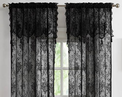 Warm Home Designs Black Lace Curtain Panels with Valances. L Black 63 - color: Black, size: 54"W x 63"L (Pack of 2)