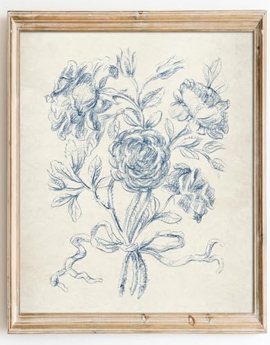 Kizbok Vintage Floral Wall Art Decor Neutral Blue Rose Flower Sketch Canvas Prints Farmhouse Wall Decor Rustic Victorian Country Decor Vintage Art Pictures for Nursery Bedroom Bathroom Office De cor(8" x 10"-UNFRAMED) - color: Blue Rose, size: 10"L x 8"W