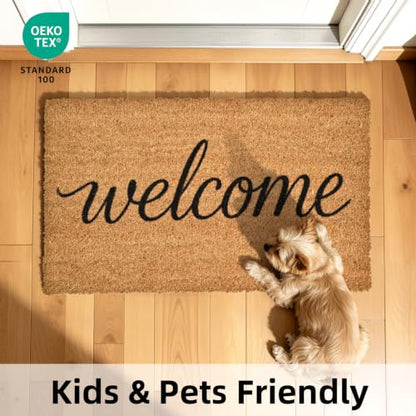Natural Coir Welcome Door Mat Outside Inside Entrance 17x30 Welcome
