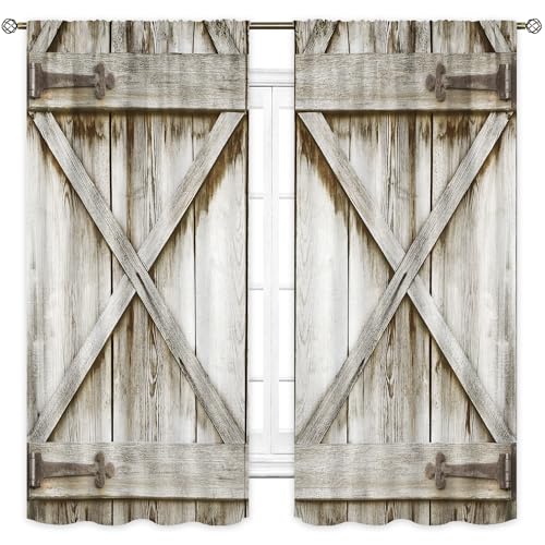 Grey Farmhouse Western Rustic Gray Barn Living Room Bedroom Window Curtains - color: D-gray, size: 42"W x 63"L (Pack of 2)