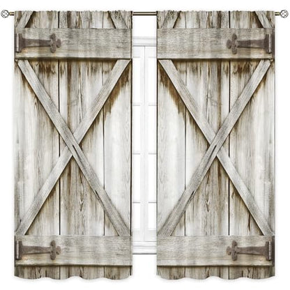 Grey Farmhouse Western Rustic Gray Barn Living Room Bedroom Window Curtains - color: D-gray, size: 42"W x 63"L (Pack of 2)