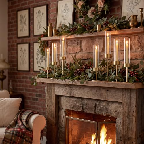 Hurricane Glass Candle Holders Set of 3 Gold Metal Taper Candlesticks
