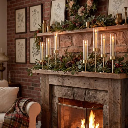 Hurricane Glass Candle Holders Set of 3 Gold Metal Taper Candlesticks