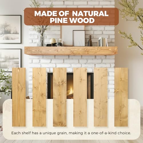 48x8x3in Rustic Fireplace Mantel Pine Wood, Natural Wood - color: Natural Wood, size: 48x3x8-hollow