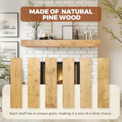 48x8x3in Rustic Fireplace Mantel Pine Wood, Natural Wood - color: Natural Wood, size: 48x3x8-hollow