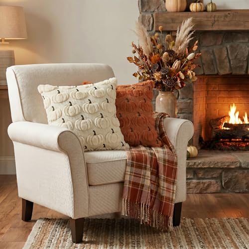 AVOIN colorlife Caramel Beige Fall Pumpkin Throw Pillow Covers 18x18 Inch - color: Caramel/Beige, size: 18" x 18" (Pack of 2)