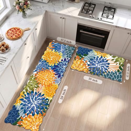 ZonLi Kitchen Mats for Floor 2PC Anti Fatigue Kitchen Rug Non Slip Washable - color: Blue Green, size: 17.3"x30"+17.3"x59"inch