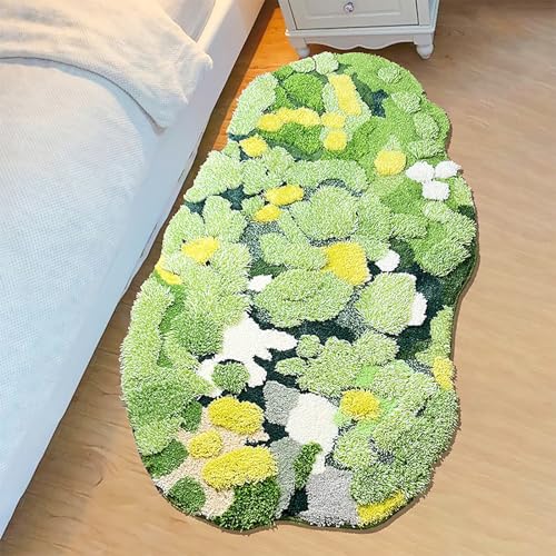 UKELER Moss Area Rugs, 3D Grass Moss Runner Rug for Laundry Room Soft Shag Non Slip Washable Bath Rugs Mats for Bedroom Living Room Kids Playroom Hallway Kitchen 55''x27.5'' - color: Moss Rug E