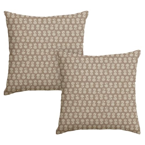 AVOIN colorlife Vintage Floral Boho Throw Pillow Covers Set of 2, 18 x 18 Inch Modern Farmhouse Bohemia Flowers Tan Taupe Cushion Case Decoration for Sofa Couch Living Room Bedroom - color: Tan Taupe, size: 18" x 18" (Pack of 2)