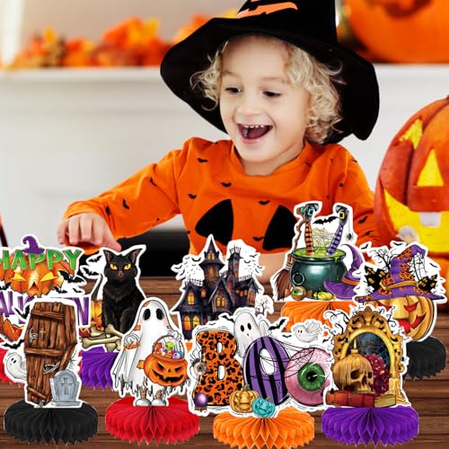 9 Pack Halloween Party Decorations Honeycomb Centerpiece,Halloween Table Toppers Halloween Table Centerpieces for Halloween Birthday Party Decor - style: C-Halloween Centerpiece 01