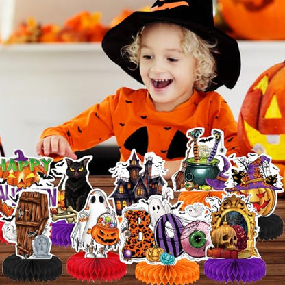 9 Pack Halloween Party Decorations Honeycomb Centerpiece,Halloween Table Toppers Halloween Table Centerpieces for Halloween Birthday Party Decor - style: C-Halloween Centerpiece 01