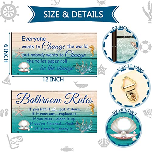 Jetec 2 Pcs Funny Bathroom Signs Wall Decor Farmhouse,Sea World Style - style: Sea World Style