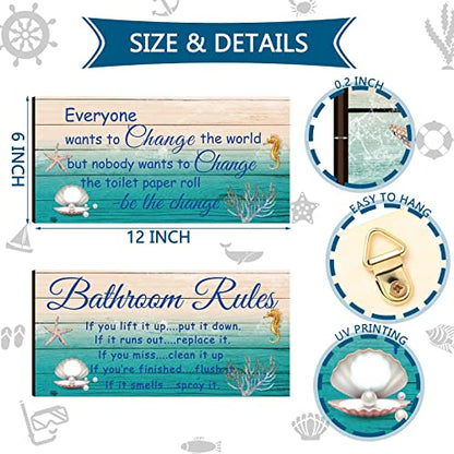 Jetec 2 Pcs Funny Bathroom Signs Wall Decor Farmhouse,Sea World Style - style: Sea World Style