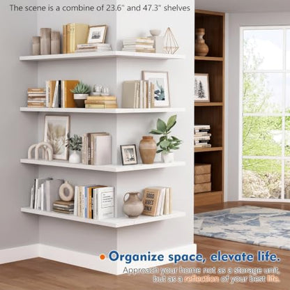White Floating Shelves 48 inch Long, Large Wall Shelf for Living Room - color: White, size: 48 x 8 Inch