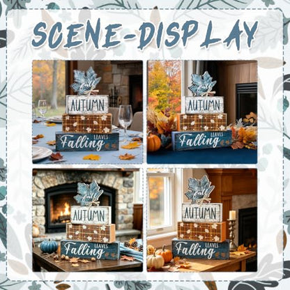 4Pcs Fall Table Decoration Fall Wood Signs Blue Maple Leaves Sign - style: Blue Maple Leaves