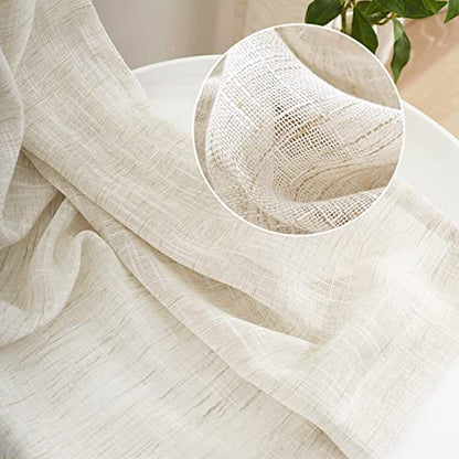 Linen Sheer Curtains for Bedroom 63" Natural Living Room Semi Sheer Drapes - color: Natural - Rod Pocket, size: 52"W x 63"L (Pack of 2)