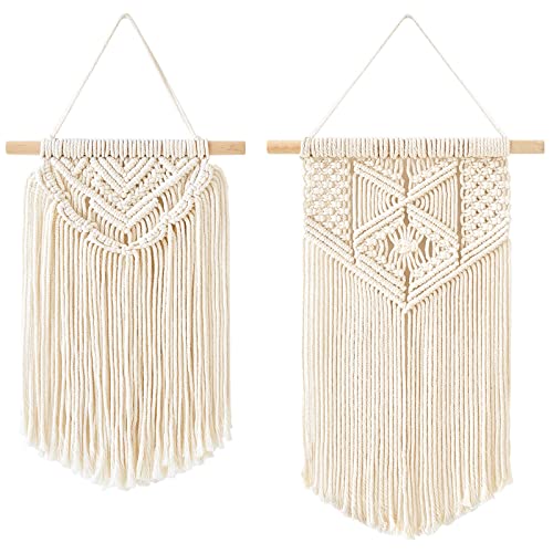 Mkono 2 Pcs Macrame Wall Hanging Boho Wall Art Decor Woven Chic Bohemian Room Decor for Bedroom Nursery Living Room Dorm Apartment, Small Size 13" L x 10" W and 16" L x 10" W - size: Small