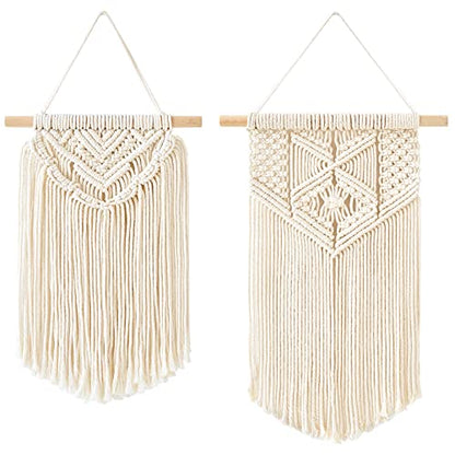 Mkono 2 Pcs Macrame Wall Hanging Boho Wall Art Decor Woven Chic Bohemian Room Decor for Bedroom Nursery Living Room Dorm Apartment, Small Size 13" L x 10" W and 16" L x 10" W - size: Small