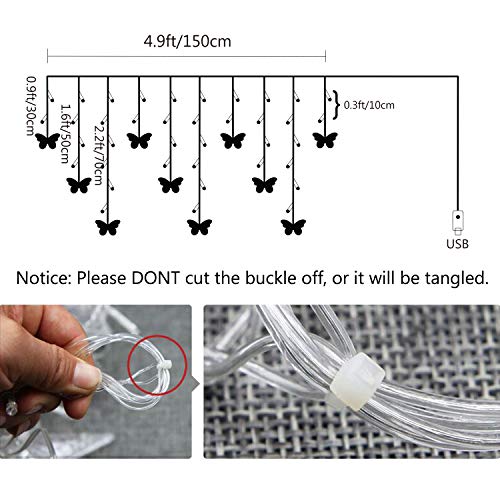 Butterfly Curtain Lights, 4.9ft 48 LED USB Window Fairy Lights 10 Butterflies 8 Modes Firefly Twinkle Timer String Lights with Remote for Room Bedroom Wall Ceiling Party Wedding Christmas - color: Warm White, size: 4.9ft