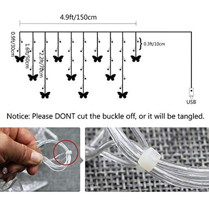 Butterfly Curtain Lights, 4.9ft 48 LED USB Window Fairy Lights 10 Butterflies 8 Modes Firefly Twinkle Timer String Lights with Remote for Room Bedroom Wall Ceiling Party Wedding Christmas - color: Warm White, size: 4.9ft