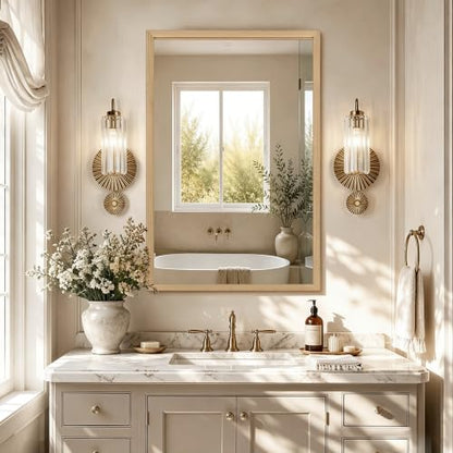 Wood Wall Mirror for Over Sink, 36"x24" Solid Bathroom Mirror