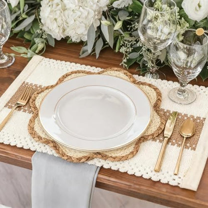 6pc Sunflower Rattan Placemat Set, Woven Boho Table Mats, Natural - color: Beige-set of 6